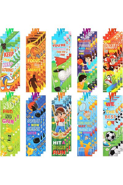 erorex 30Pcs Sports Paper Bookmarks Set Inspirational Cartoon Book Marks Gift With Tassel For Student Teen