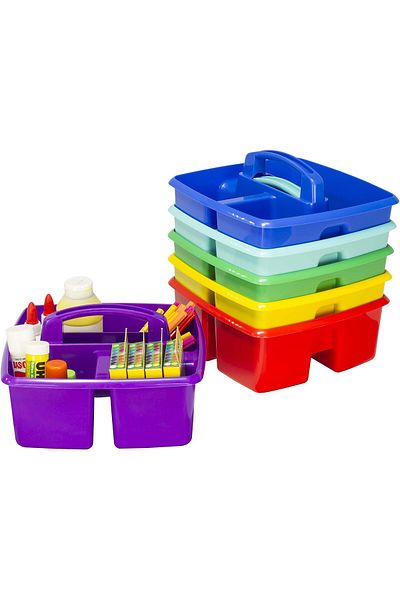 erorex 3 Compartment Small Caddy Multipurpose Classroom Organizer With Handle Assorted Steam Colors 6 Pack