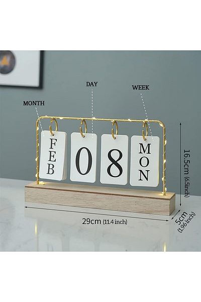 erorex 2025 Flip Wooden Perpetual Calendar Metal Desk Calendar For Daily Office Home Decor Monthly Weekly