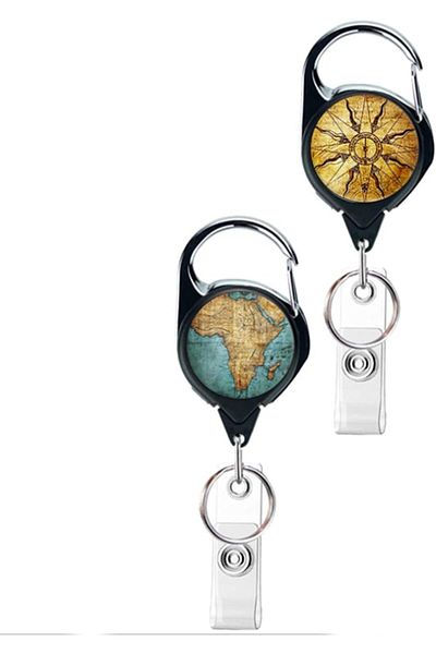 erorex 2 Pack Retractable Badge Holder Reel Key Ring And Id Card Badge Holder With Strap 2 Map Compass