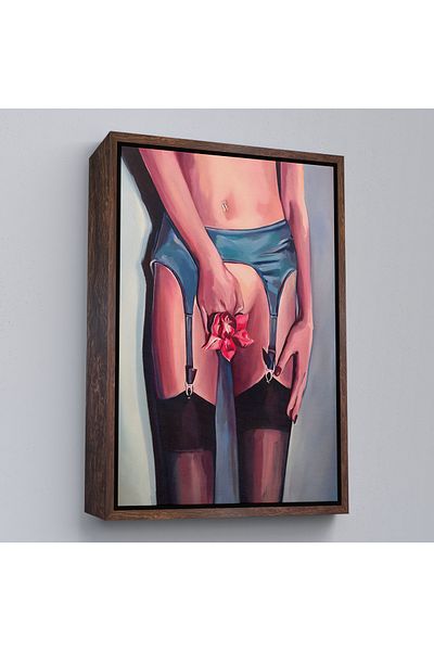 Harita Sepeti Nude Sexi Woman Surreal Wall Painting with White Frame