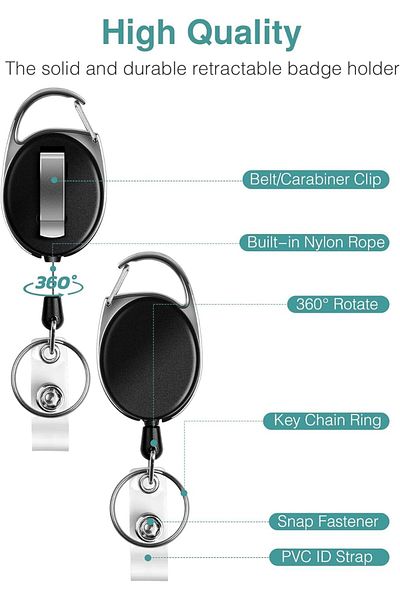erorex Id Badge Holder With Clip Retractable Heavy Duty With Waterproof Vertical Lanyard And Carabiner