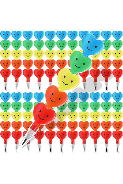 erorex 72 Pcs Stackable Heart Pencils Stacking Plastic Smile Face Pencils Graduation Gifts For Rewards