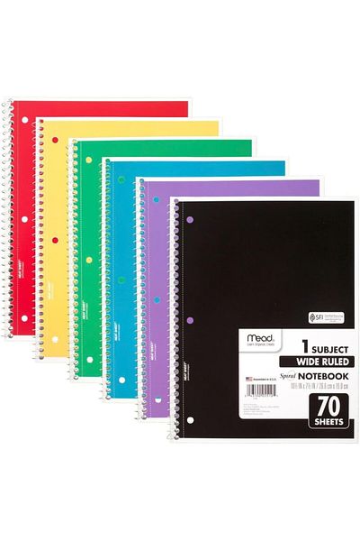 erorex Spiral Notebook 6 Pack 1 Subject Wide Ruled Paper 19 Cm X 25.6 Cm 70 Sheets Per Notebook Color Will
