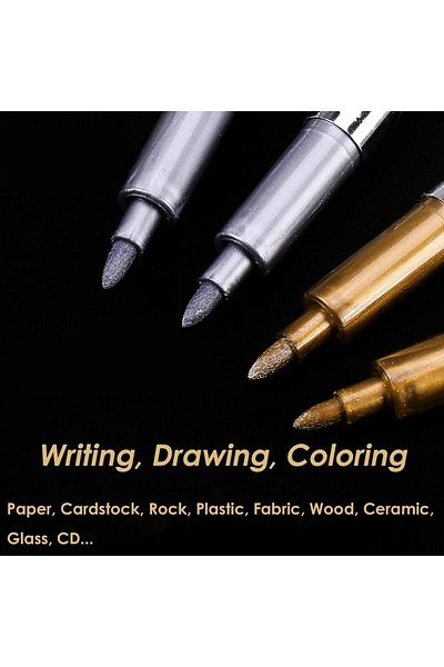 erorex Metallic Marker Pens Set 12 Pcs Waterproof Metallic Acrylic Paint Pens Markers Shiny Glittering