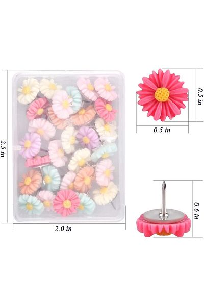 erorex 30 Pieces Flower Pushpins Flower Thumb Tacks Decorative Floret Push Pins Colorful Floret Thumbtacks