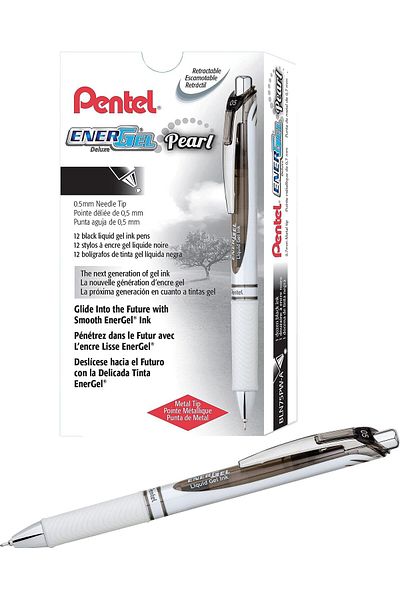 erorex Energel Pearl Deluxe Rtx Liquid Gel Pen 0.5Mm Fine Line Needle Tip Black Ink Box Of 12 Bln75Pw A