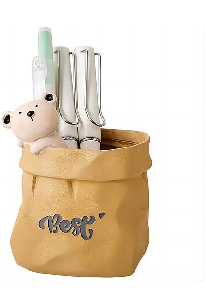 erorex Pen Holder For Desk Bear Pen Organizer For Home And Office Decorative Supplies Resin Material