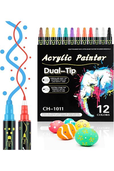 erorex Dual Tip Acrylic Paint Pens 24 Piece Color Set Water Powder Dual Headed Marker Pen For Rock