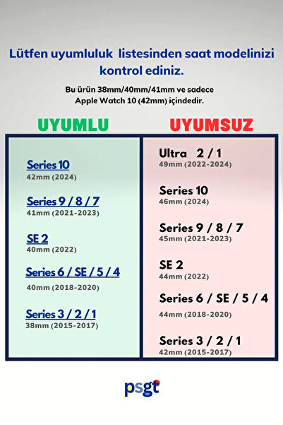 PSGT Apple Watch Uyumlu Seri 1/2/3/4/5/6/se/7/8/9 (38/40/41MM)-s10-11(42MM) Kordon Paslanmaz Metal Milano