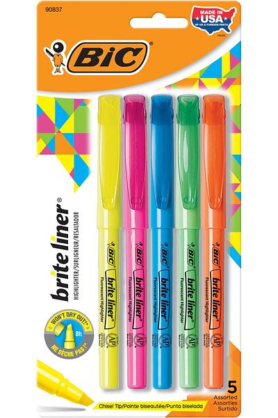 erorex Brite Liner Highlighter Chisel Tip Assorted Colors For Broad Highlighting Or Fine Underlining 5