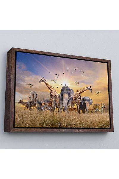 Harita Sepeti Pictură decorativă pe pânză Lumea animalelor cu cadru alb