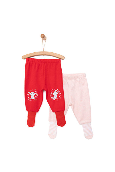 ebebek Hello Baby HelloBaby Kız Bebek 2li Çoraplı Pantolon İnterlok Kırmızı