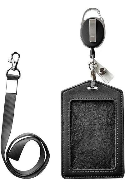 erorex Leather Id Card Case Badge Holders With Clear Id Window Detachable Neck Lanyard Strap And