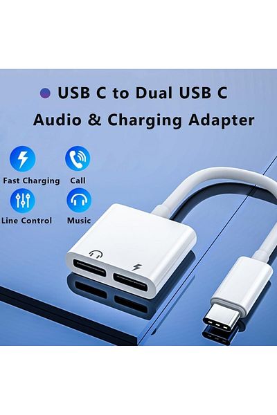 erorex Usb C To Dual Usb C Audio Headphone And Charging Adapter 2 In 1 Dual Usb C Splitter For Iphone 15