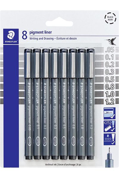 erorex Pigment Liner Pack Black 8 Pens Assorted Line Widths 0.05Mm 0.1Mm 0.2Mm 0.3Mm 0.5Mm 0.8Mm 1.0Mm