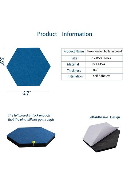 erorex Self Adhesive Bulletin Boards 8Pcs 5.9 In Hexagon Self Adhesive Felt Board Tiles With Push Pins