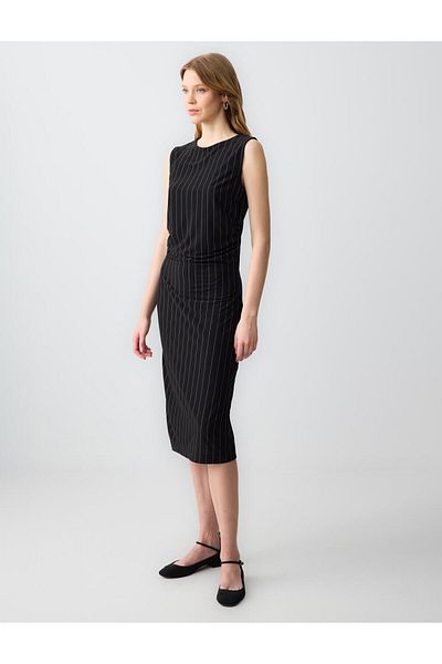 Jimmy Key Black Crew Neck Sleeveless Patterned Knitted Midi Dress