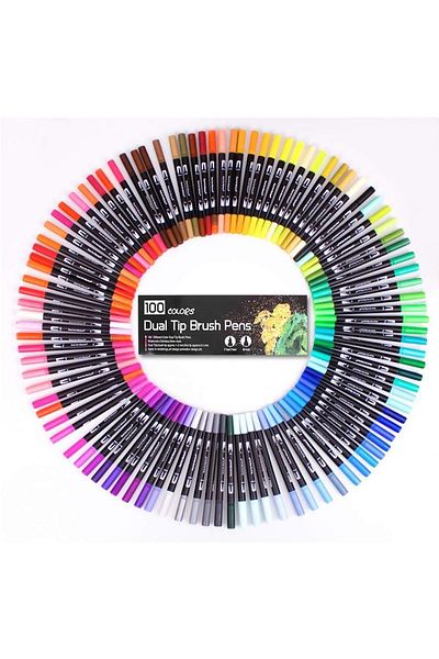 erorex Watercolour Brush Fine Tip Coloring Pens 100 Colours