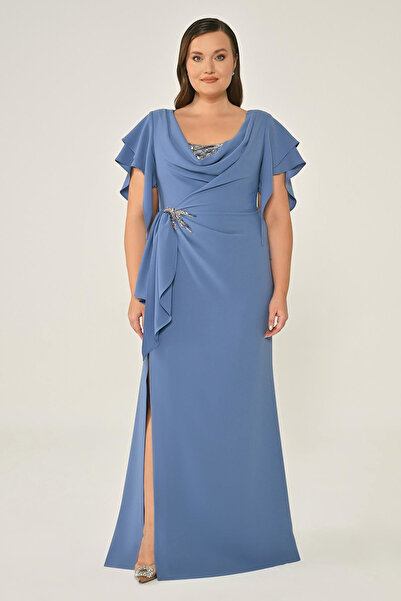 ALFABETA فستان سهرة نسائي قصير بأكمام متحركة ورقبة واسعة وربيع منخفض وربيع من...