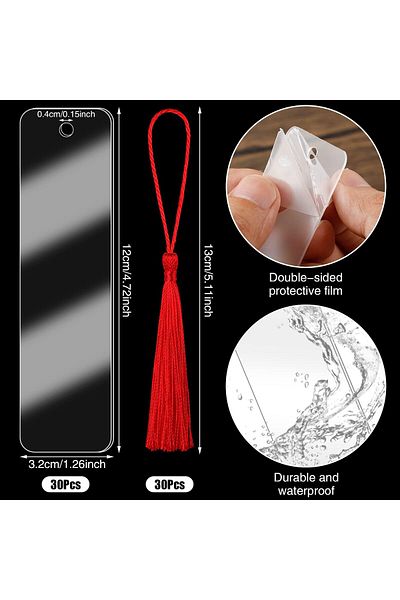 erorex 60 Pcs Acrylic Bookmark Blanks 30Pcs Clear Acrylic Craft Bookmarks With 30 Pieces Colorful Tassel