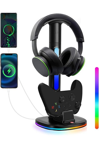 erorex Headphone Stand Rgb Gaming Controller Holder Desktop Gaming Headset Stand Hanger With 2 Usb 2.0
