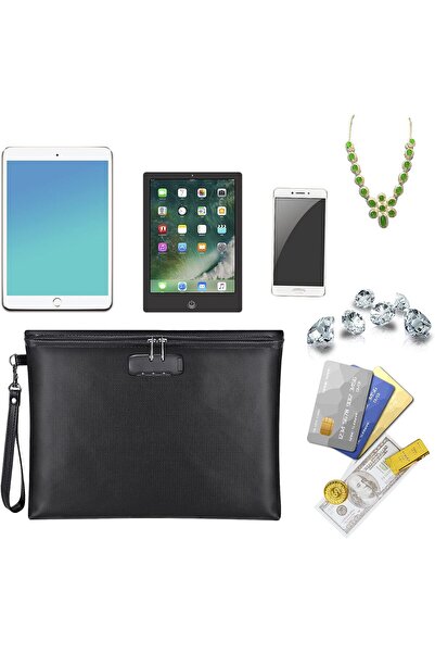 erorex حقيبة مستندات مقاومة للحريق مع قفل 14.3 × 10.2 حقيبة نقود مقاومة للحريق والماء مع إغلاق بسحاب