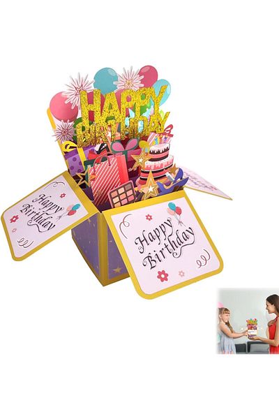 erorex 3D Pop Up Birthday Card Cake Funny Greeting Card Gift For Women Mom Wife Sister Friends Teenage