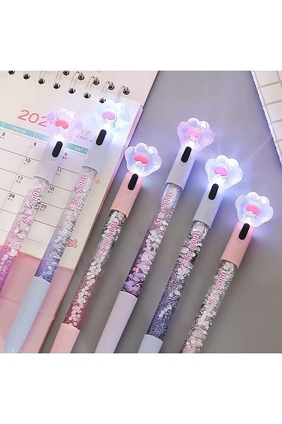 erorex Ballpoint Pen Led Cat Pen 6 Pcs Cat Paw Pens And 10 Pcs Refills Cool Fun Led Glowing Pens 0.5Mm