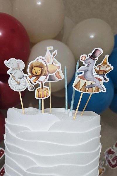 PEKSHOP Circus Concept Cake Toppers Set Cake Candle and Cake Picks Decoration Set 8 Pieces