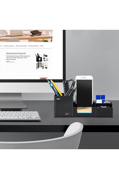 erorex Desk Organizer Plastic Desktop Organizer With Pencil Holder And Sticky Note Tray Office Stationery