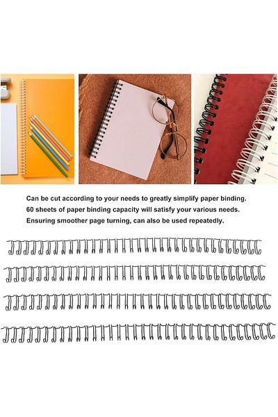 erorex 100Pcs Double Loop Wire Binding Spine 60 Sheet Capacity 3:1 Pitch Double Spiral Binding Ring Coil