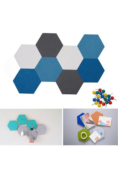 erorex Self Adhesive Bulletin Boards 8Pcs 5.9 In Hexagon Self Adhesive Felt Board Tiles With Push Pins