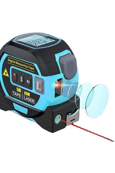 erorex 3In1 Laser Rangefinder 5M Tape Measure Ruler Lcd Display With Backlight Distance Meter Building