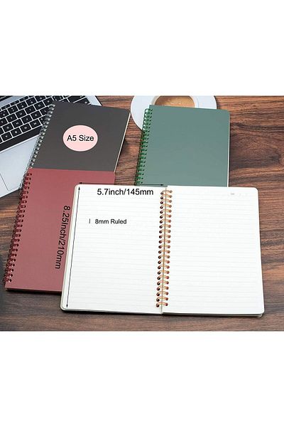 erorex Spiral Notebooks 4 Pack 4 Subject College Ruled Paper A5 8.3X5.9Inch Thick Plastic Hardcover 80