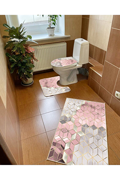 PATRON Pd_107_1 Kaymaz Pvc Dot Taban Üçlü Banyo Seti, Makinada Yıkanabilir, A...