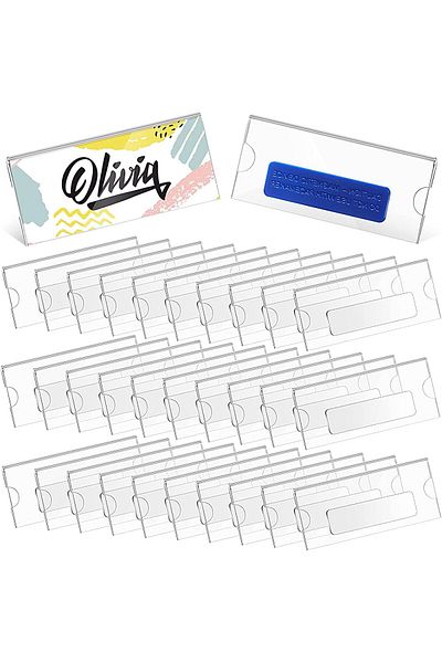 erorex 10 Pack Magnetic Name Badge Holder Magnetic Name Tags Kit With 3 Neodymium Magnets Clear Acrylic