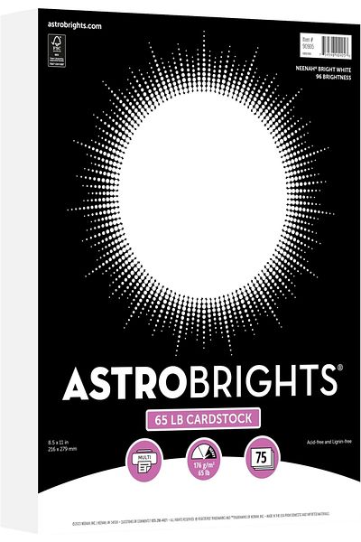erorex Neenah Bright White Cardstock 8.5”X11” 65Lb 176 Gsm Bright White 75 Sheets 90905