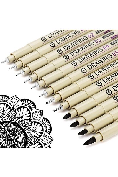 erorex Micro Fineliner Drawing Art Pens: 12 Black Fine Line Waterproof Ink Set Artist Supplies Archival