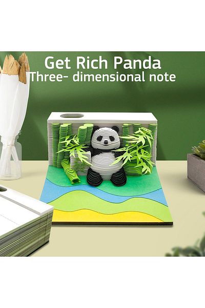 erorex Time Piece Calendar 2025 3D Art Panda Notes Pad Desktop Calendar Crafty Desktop Paper Decorative