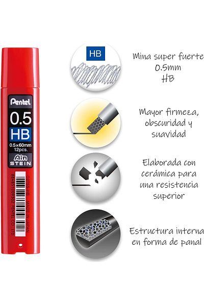 erorex Ain Stein Hb 0.5 Mm Refill Lead 12 Pieces Tube Red