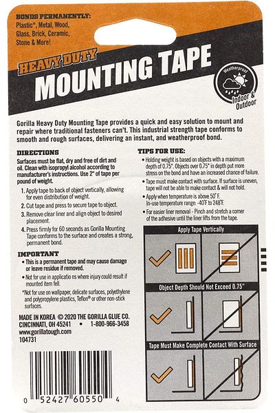 erorex Heavy Duty Double Sided Mounting Tape Weatherproof 1 Inch X 60 Inch Black Pack Of 1