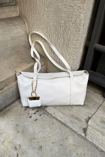 LEONAS Geantă de mână și de umăr pentru femei Laya White cu farmec acoperit