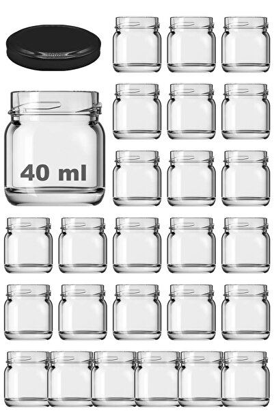Afracam 40 ml Metal Siyah Kapaklı 40 Cc Şeffaf Numune Cam Kavanoz Küçük 25 Adet