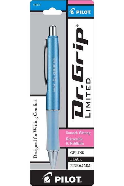 erorex Dr. Grip Limited Refillable And Retractable Gel Ink Rolling Ball Pen Fine Point Metallic Ice Blue
