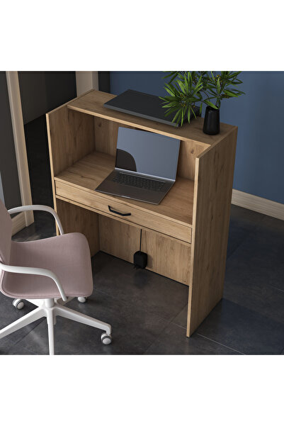 Rani Mobilya Rani MA101 Karşılama Bankosu Led Işıklı Çekmeceli Banko Sepet Ceviz - Antrasit