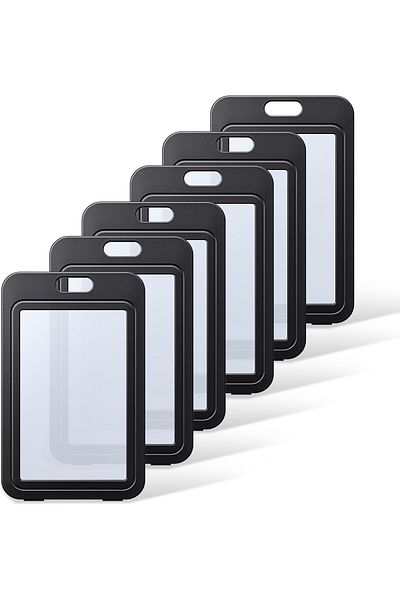 erorex 6Pcs Id Badge Holder Double Sided Windows Vertical Hard Plastic Case Black Card Protector Pouch Id