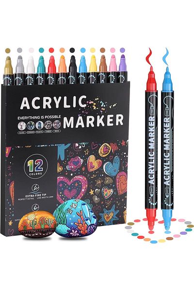 erorex Acrylic Markers 12 Colors Dual Tip Acrylic Paint Pens Markers Premium Acrylic Markers Paint Pens