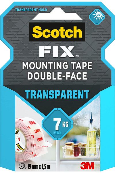 erorex Mount Transparent Tape 19Mm X 1.5M 1 Roll Pack Holds Up 1 Kg. Per 20Cm Clear Color Good Strength