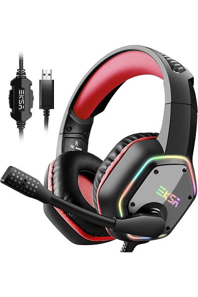 erorex Usb Gaming Headset For Pc Wired Computer Headphone With Detachable Noise Canceling Mic 7.1 Surround